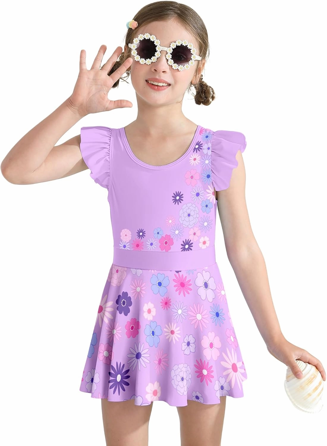 Girls One Piece Swimsuits with Skirt UPF 50  Floral Bright Bathing Suits for 3-10 Years