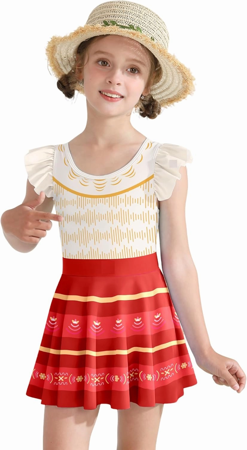 Girls One Piece Swimsuits with Skirt UPF 50  Floral Bright Bathing Suits for 3-10 Years