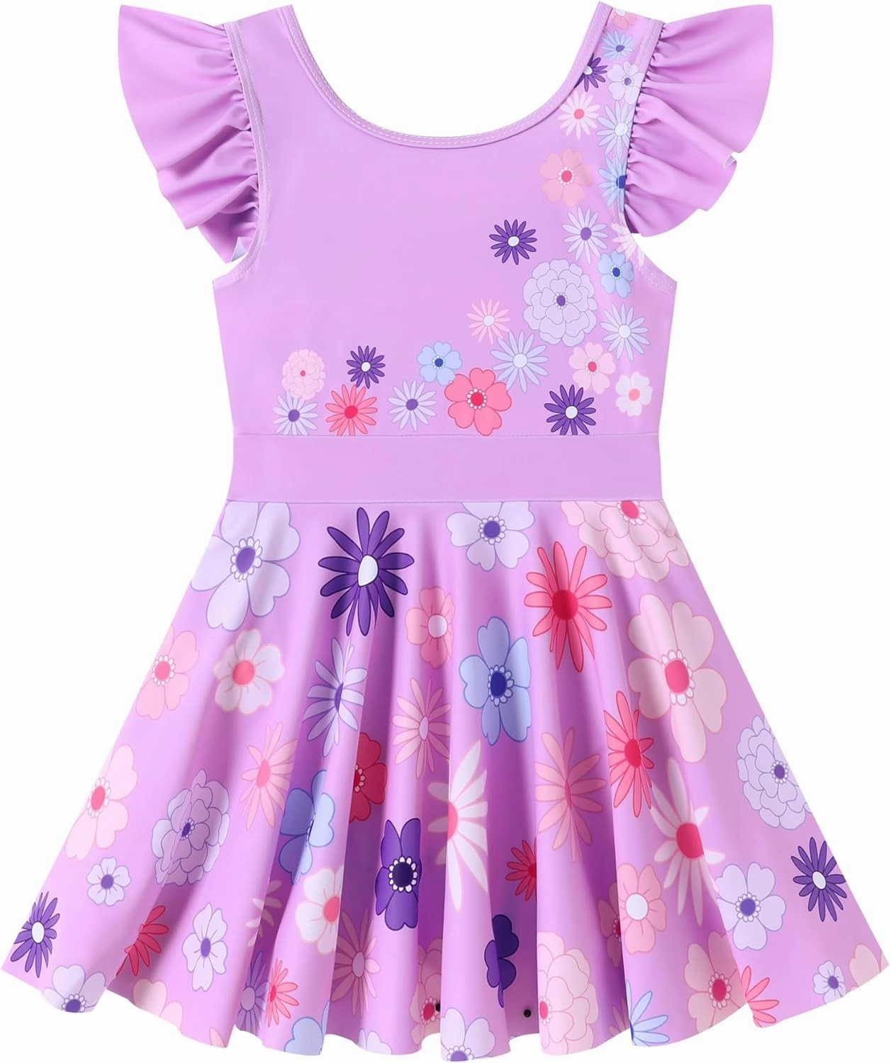 Girls One Piece Swimsuits with Skirt UPF 50  Floral Bright Bathing Suits for 3-10 Years