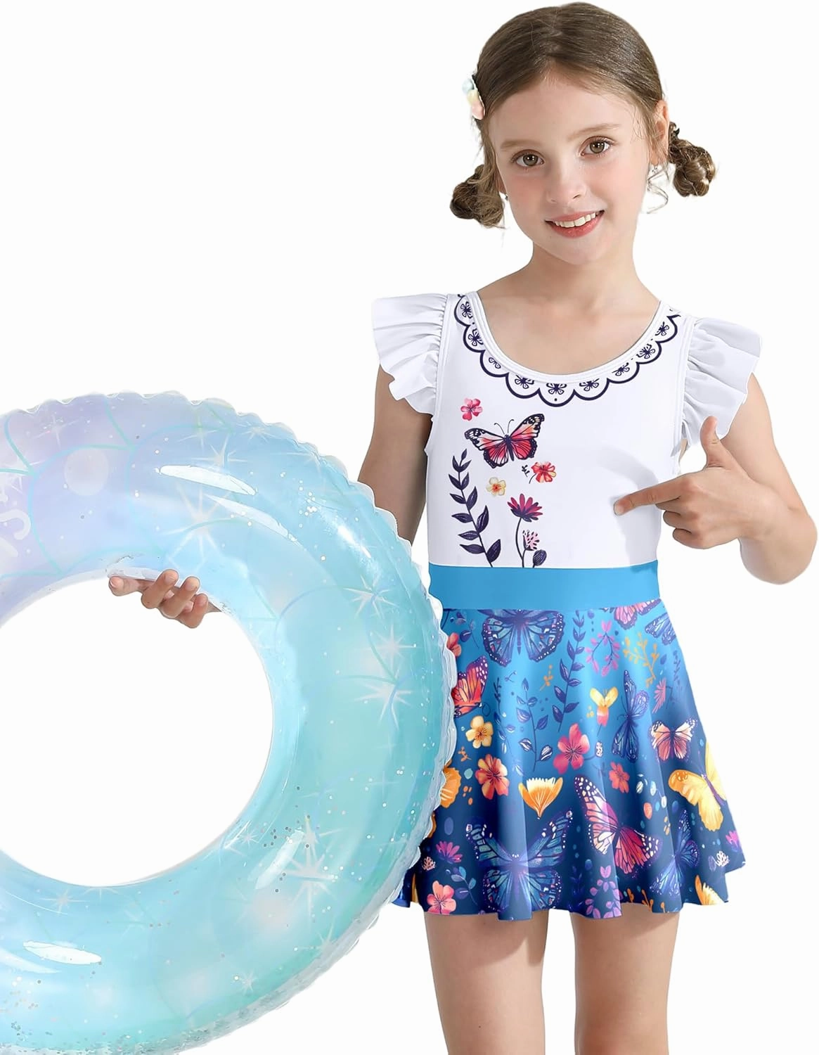 Girls One Piece Swimsuits with Skirt UPF 50  Floral Bright Bathing Suits for 3-10 Years