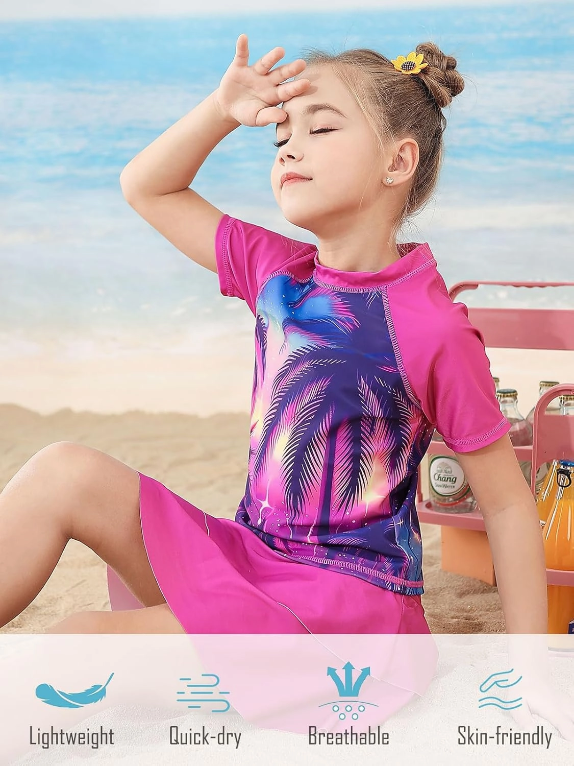 Girls Rash Guard Swimsuit 2 Piece Short Sleeve Bathing Suit Size 6-11