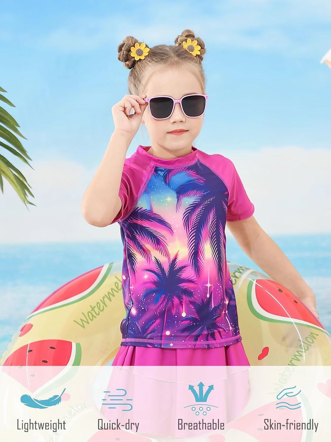 Girls Rash Guard Swimsuit 2 Piece Short Sleeve Bathing Suit Size 6-11
