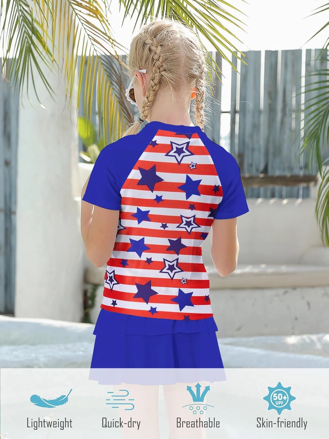 Girls Rash Guard Swimsuit 2 Piece Short Sleeve Bathing Suit Size 6-11