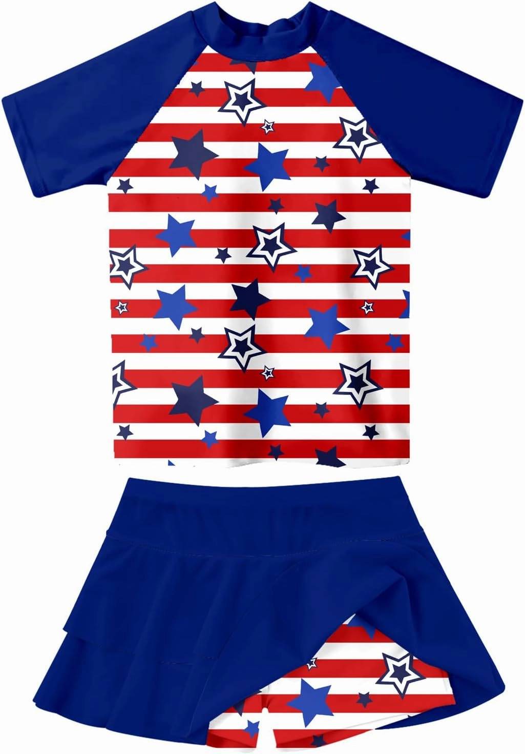 Girls Rash Guard Swimsuit 2 Piece Short Sleeve Bathing Suit Size 6-11
