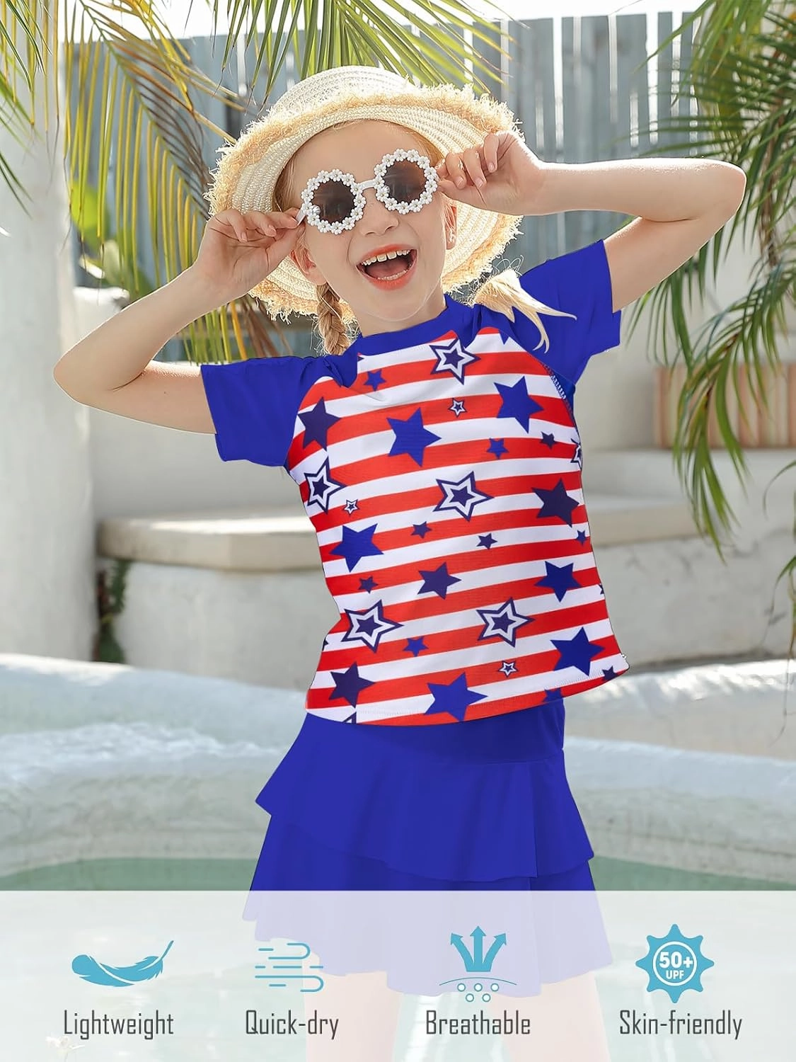 Girls Rash Guard Swimsuit 2 Piece Short Sleeve Bathing Suit Size 6-11