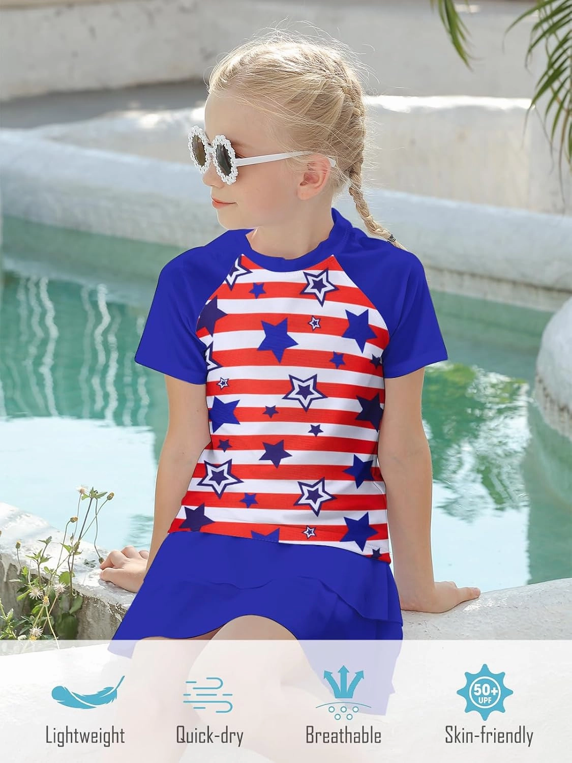 Girls Rash Guard Swimsuit 2 Piece Short Sleeve Bathing Suit Size 6-11