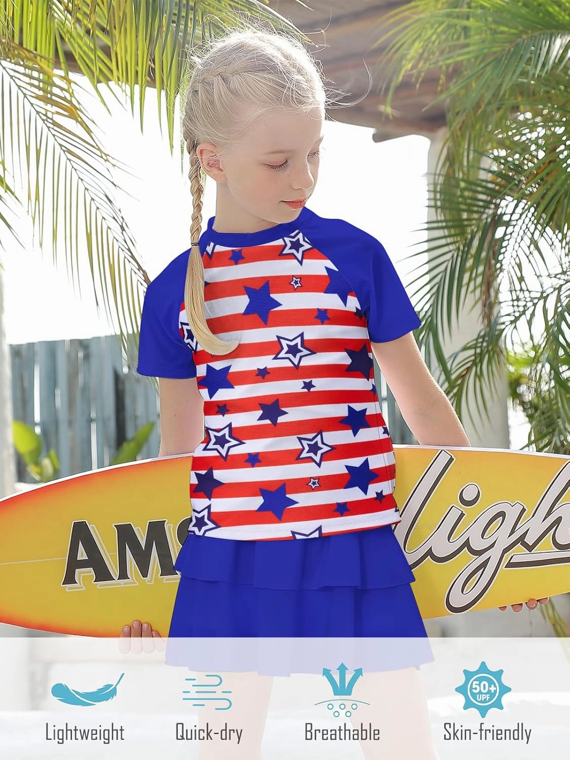 Girls Rash Guard Swimsuit 2 Piece Short Sleeve Bathing Suit Size 6-11