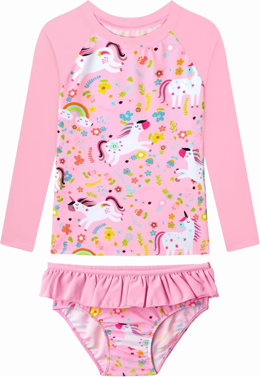 Girls Rash Guard Swimsuit Long Sleeve Tankini Sets Two Pieces Bathing Suit Swimwear UPF 50  Sun Protection