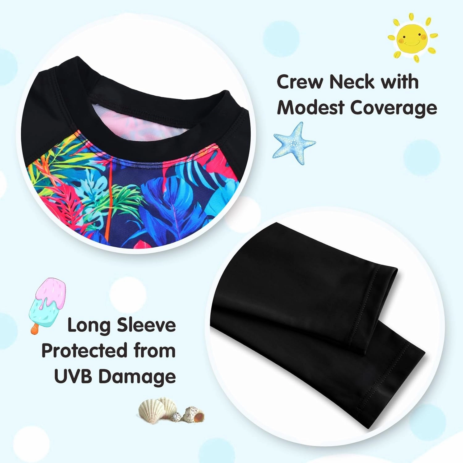 Girls Rash Guard Swimsuit Long Sleeve Tankini Sets Two Pieces Bathing Suit Swimwear UPF 50  Sun Protection