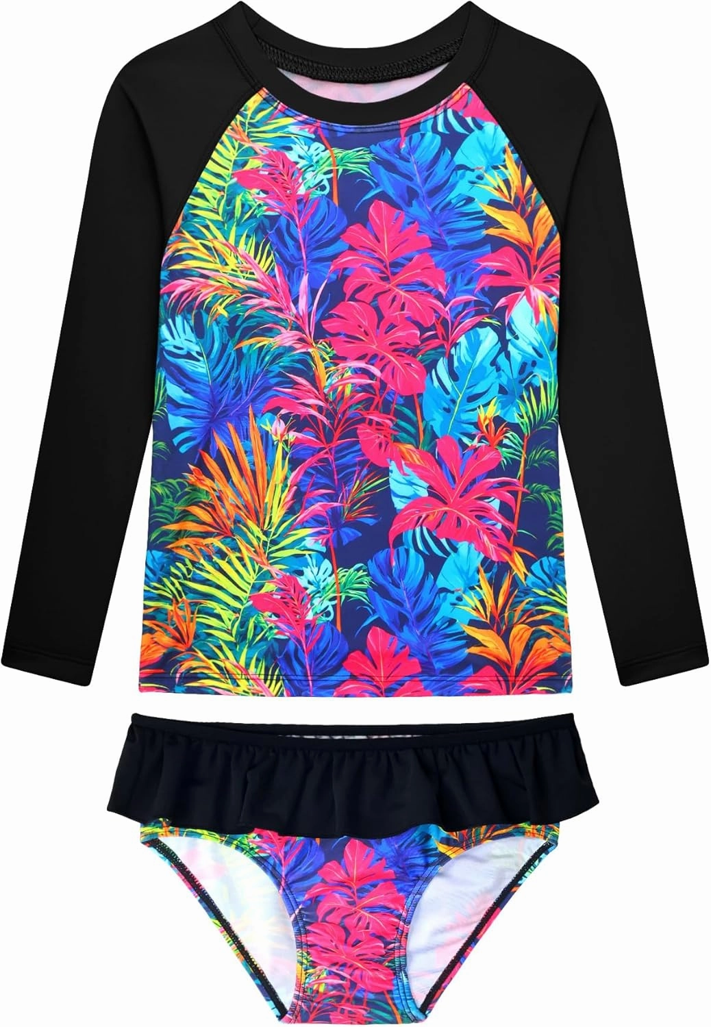 Girls Rash Guard Swimsuit Long Sleeve Tankini Sets Two Pieces Bathing Suit Swimwear UPF 50  Sun Protection