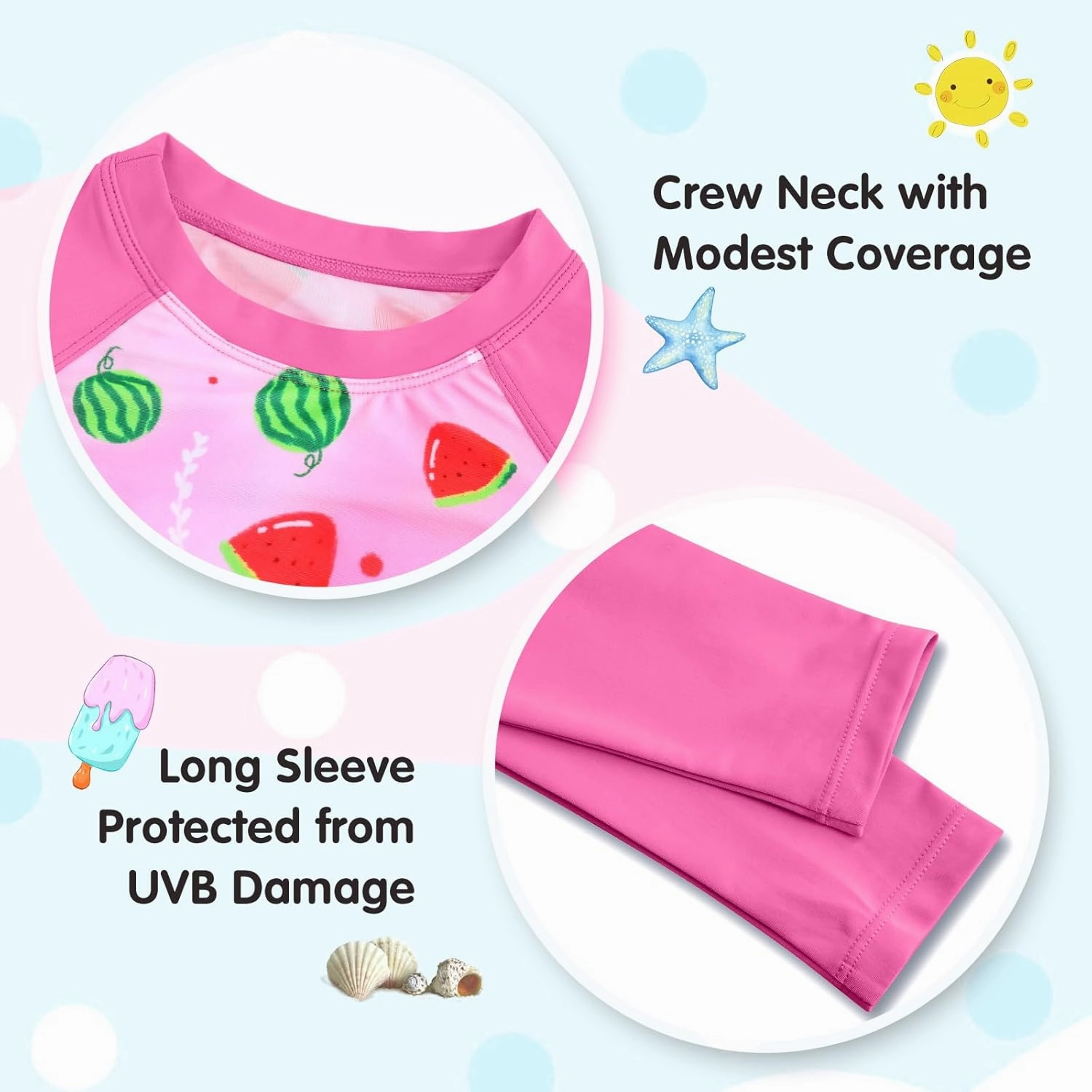 Girls Rash Guard Swimsuit Long Sleeve Tankini Sets Two Pieces Bathing Suit Swimwear UPF 50  Sun Protection