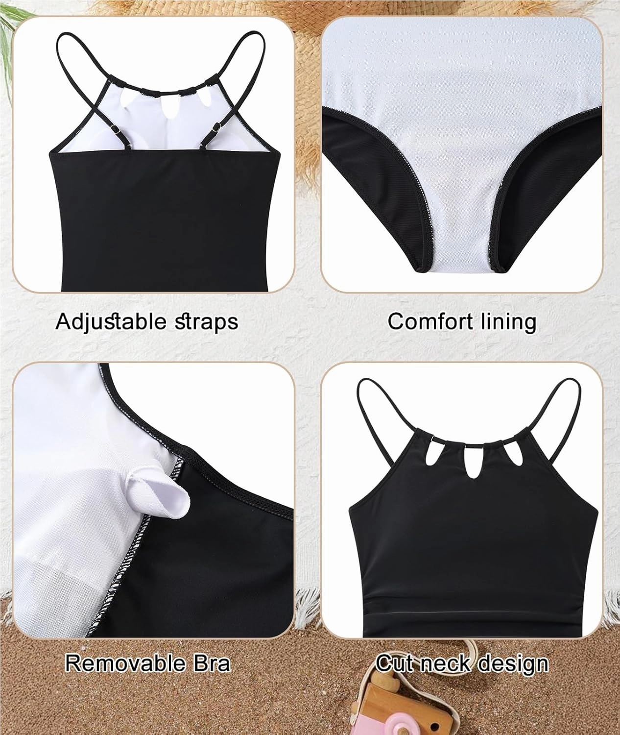 Girls Swimsiut One-Piece Bathing Suit with Mesh Cover Ups Adjustable Straps Cut Out Swimwear Size 7-16