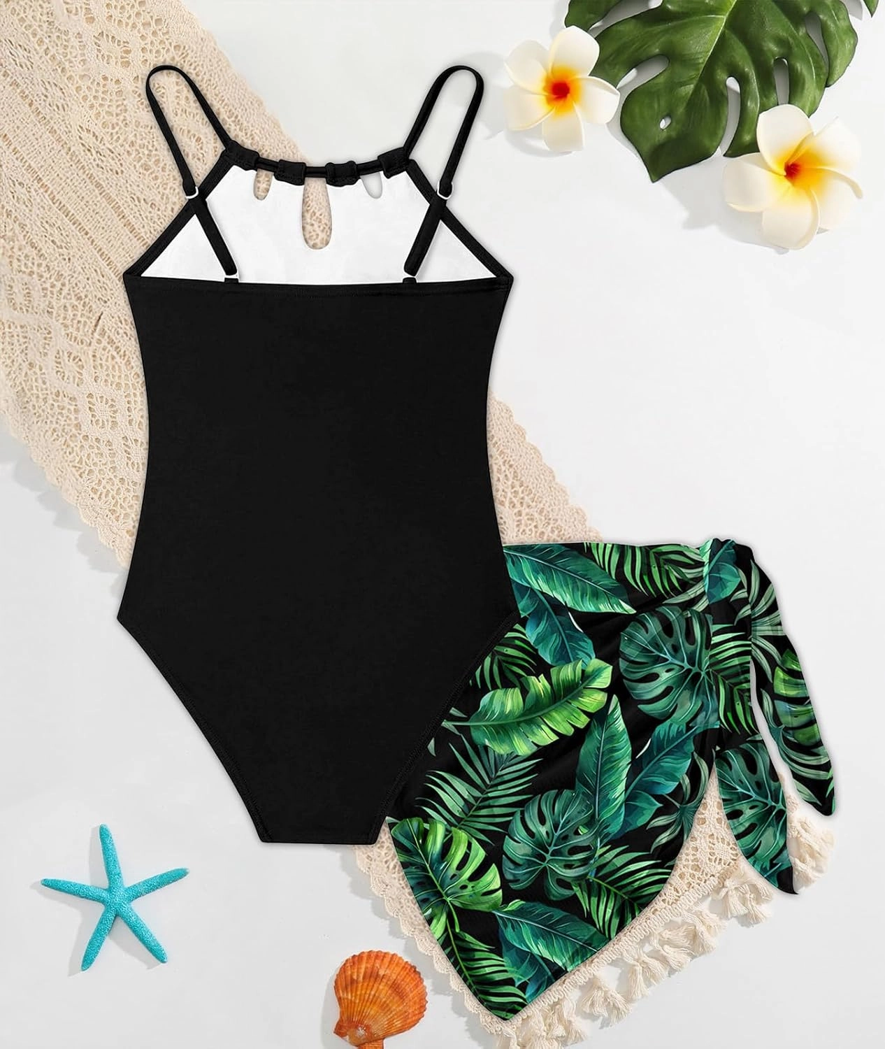 Girls Swimsiut One-Piece Bathing Suit with Mesh Cover Ups Adjustable Straps Cut Out Swimwear Size 7-16