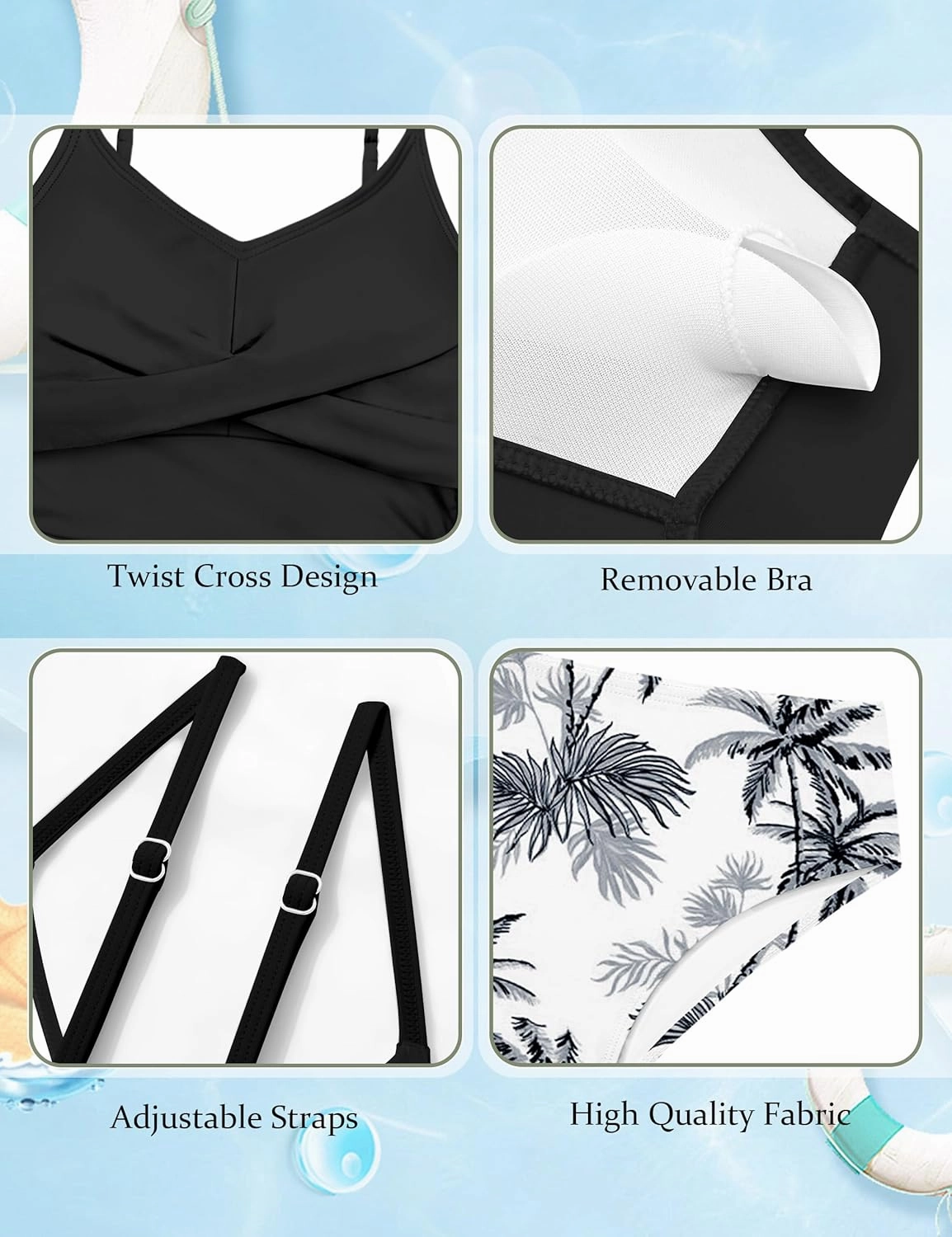 Girls Swimsuit 2 Piece Bathing Suit Criss Cross Ruched Girl Tankini Sets Printed Girls' Swimwear for 9-18 Years