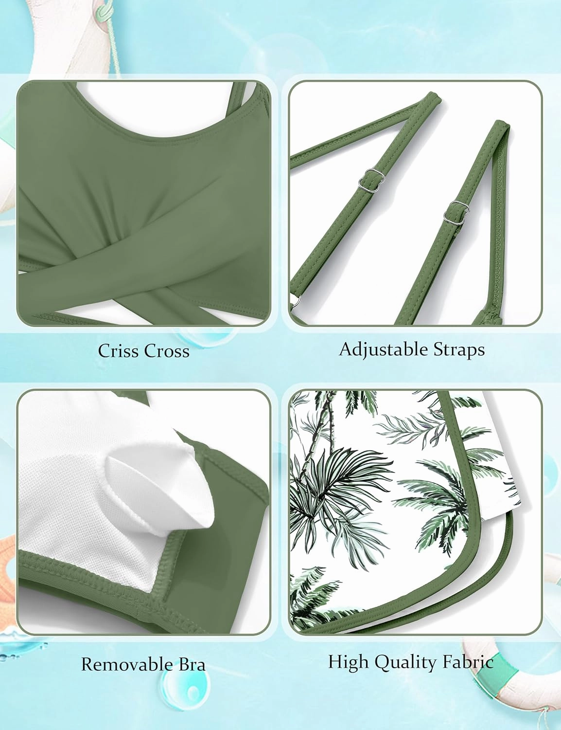 Girls Swimsuit 3 Piece Bathing Suit Criss Cross Bikini Set Girls' Swimwear with Shorts 7-16T