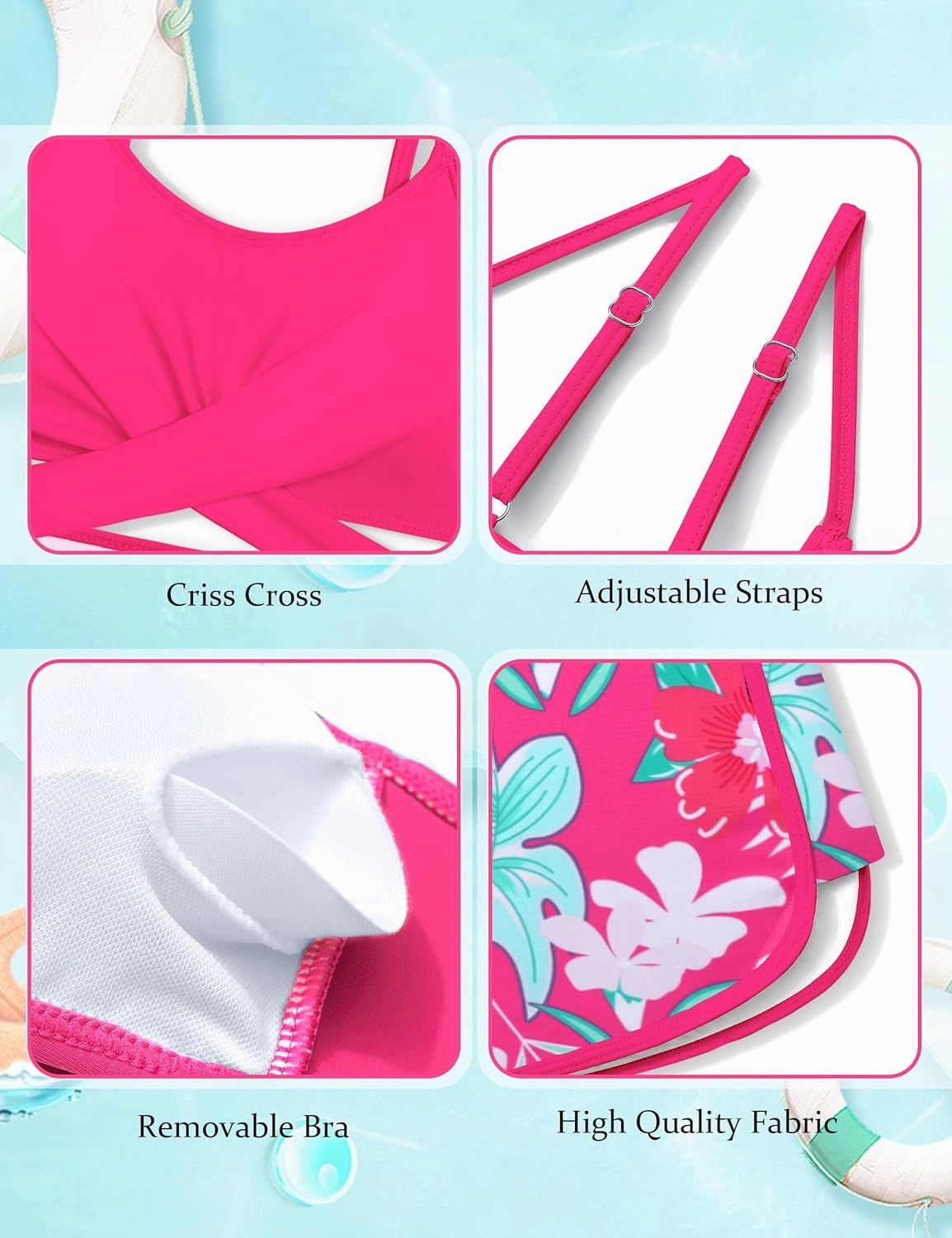 Girls Swimsuit 3 Piece Bathing Suit Criss Cross Bikini Set Girls' Swimwear with Shorts 7-16T