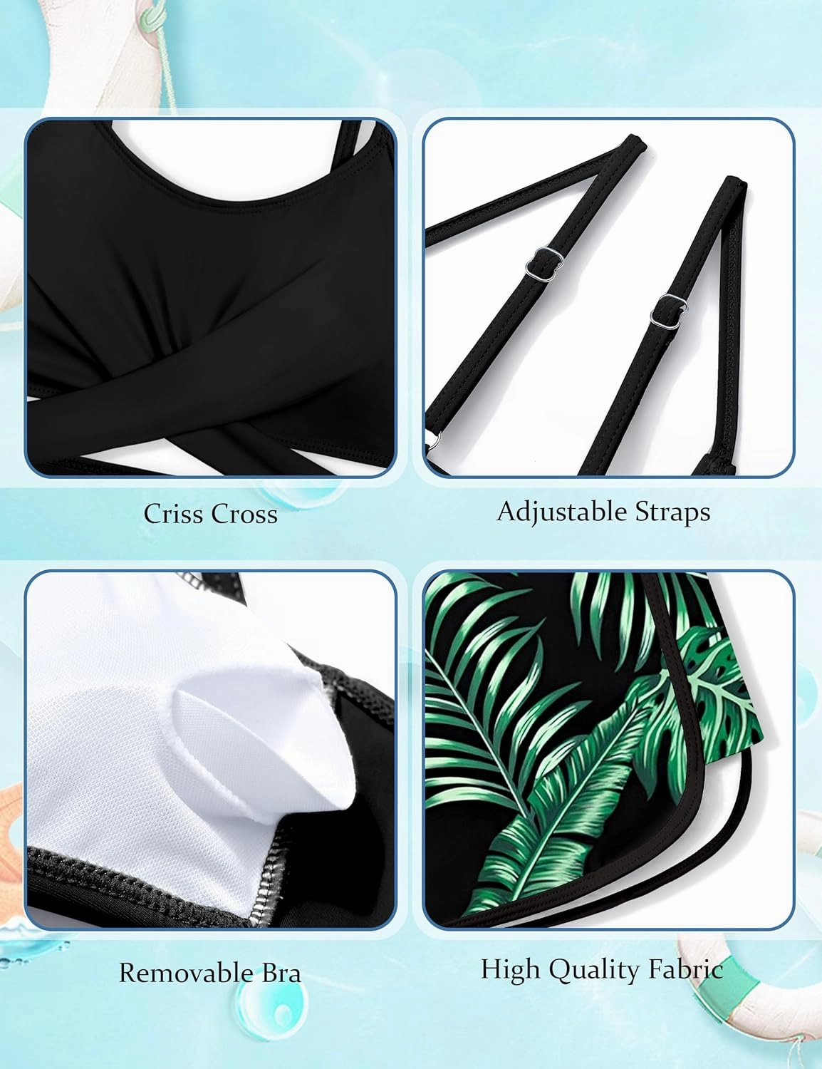 Girls Swimsuit 3 Piece Bathing Suit Criss Cross Bikini Set Girls' Swimwear with Shorts 7-16T
