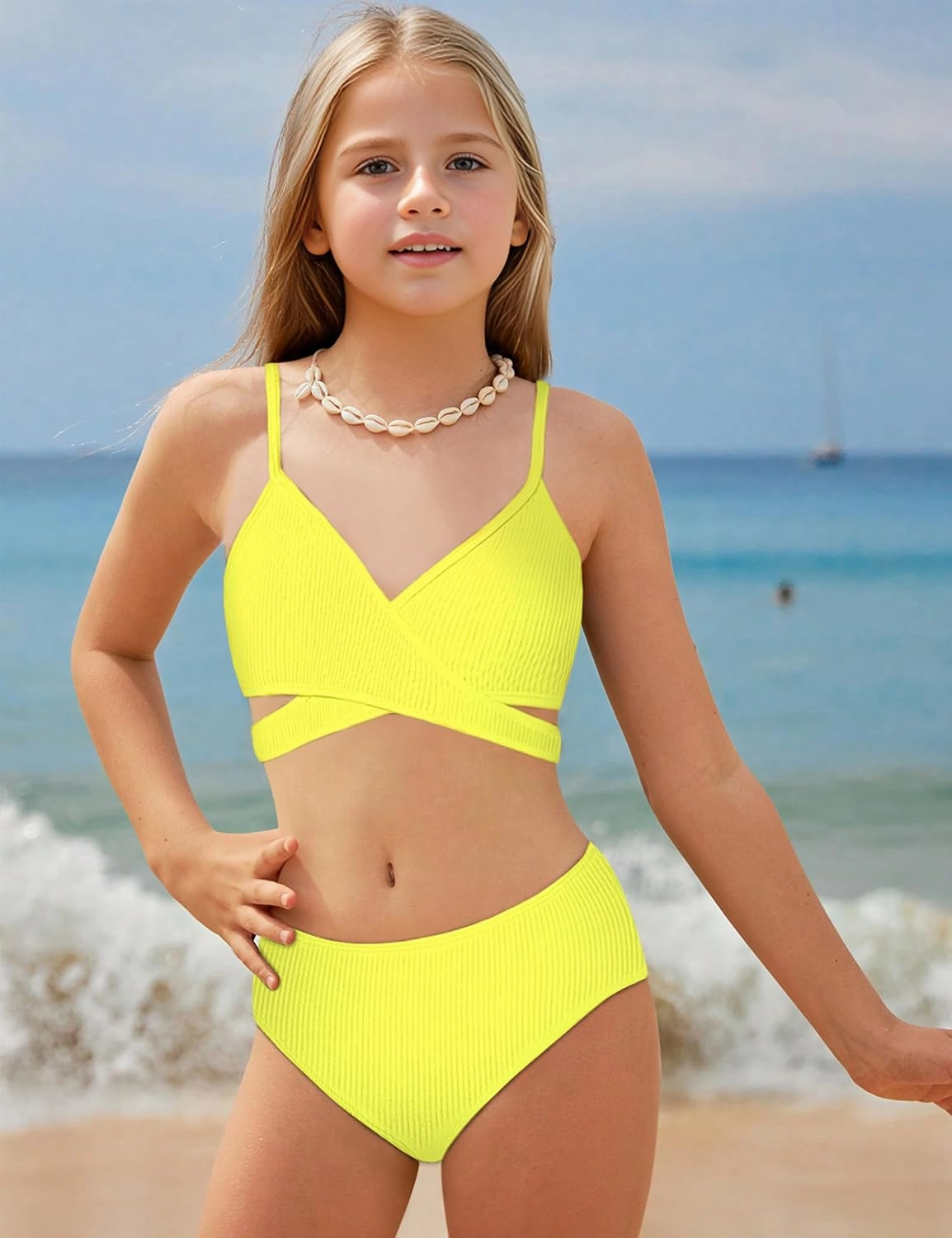 Girls Swimsuit 3 Piece Bathing Suits Criss Cross Color Block Bikini Set with Beach Cover Up Girls' Swimwear 7-16 Years
