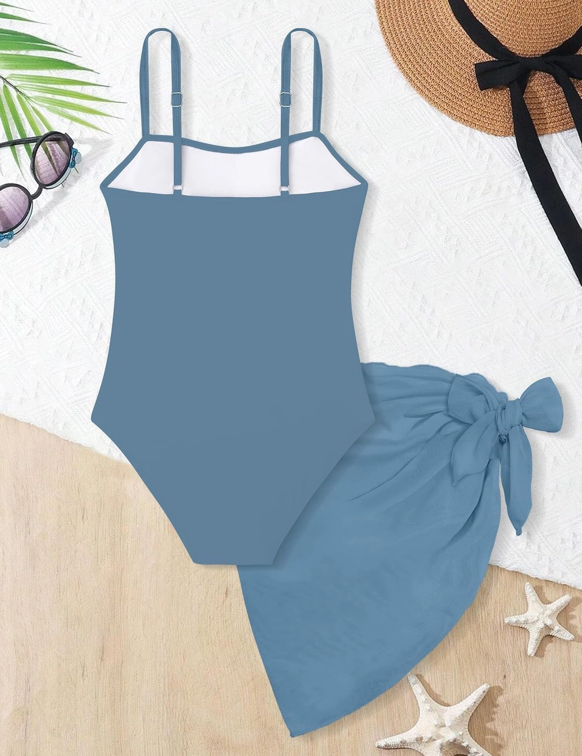 Girls Swimsuit, Adjustable Straps Cut Out One Piece Bathing Suit with Solid Color Cover Up Skirt Girls' Swimwear