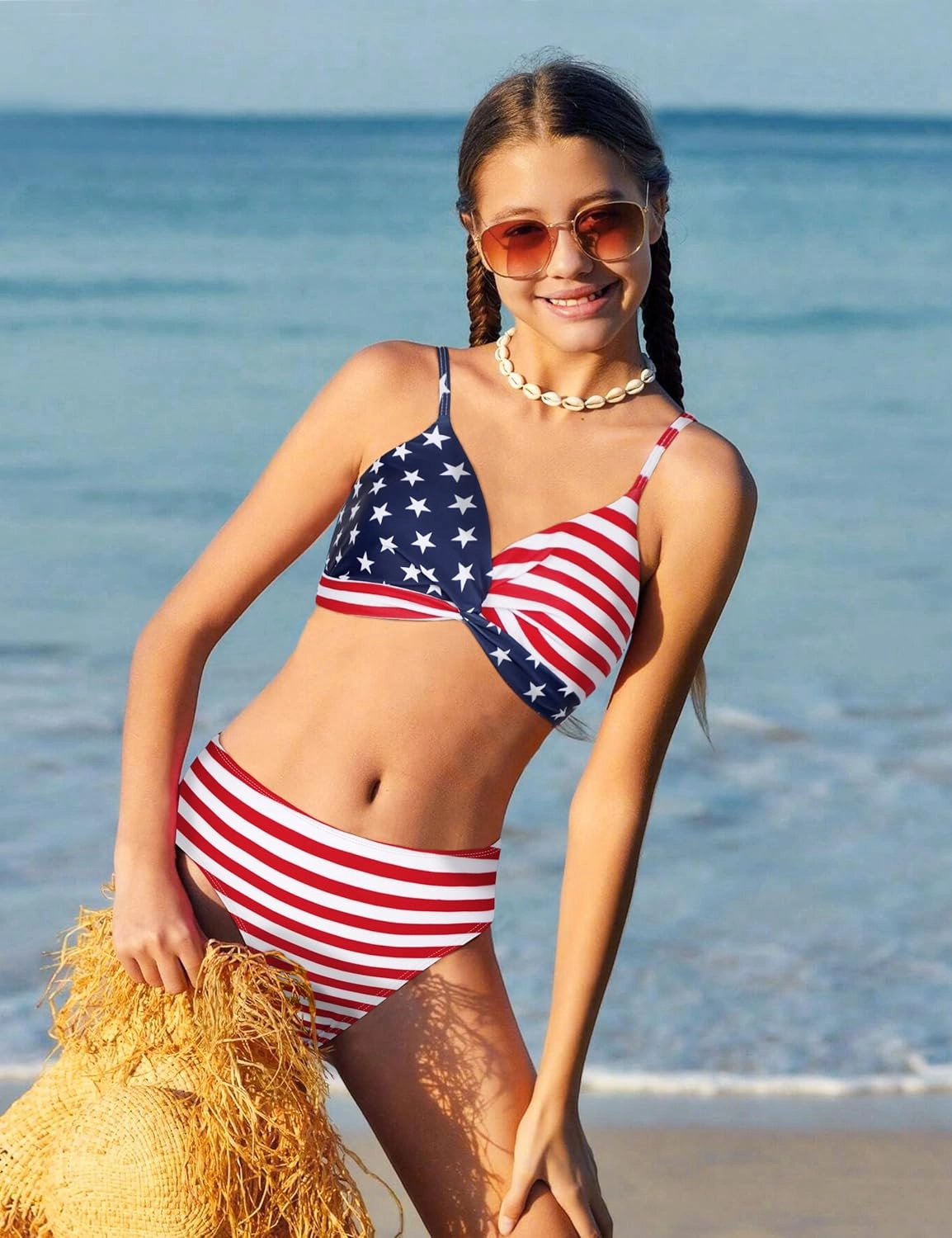 Girls Swimsuit, Bathing Suits 3 Piece Tropical Floral Twist Cross Bikini Sets Girls' Swimwear with Cover Up Skirt 7-16T