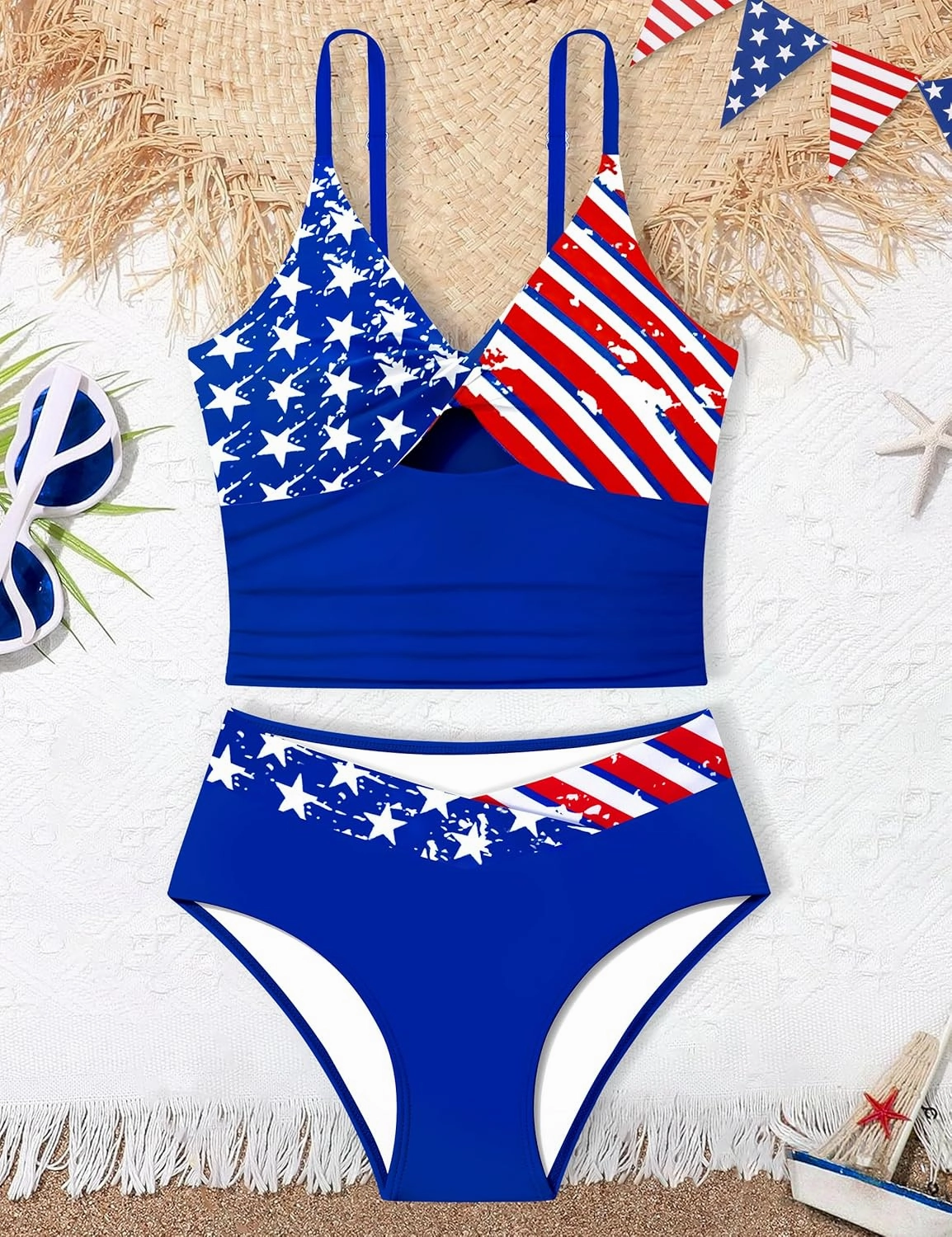 Girls Swimsuit Color Block Girls Bathing Suit Twist Tankini Set Two Piece Girl Swimwear Bikini Set for 9-16 Years