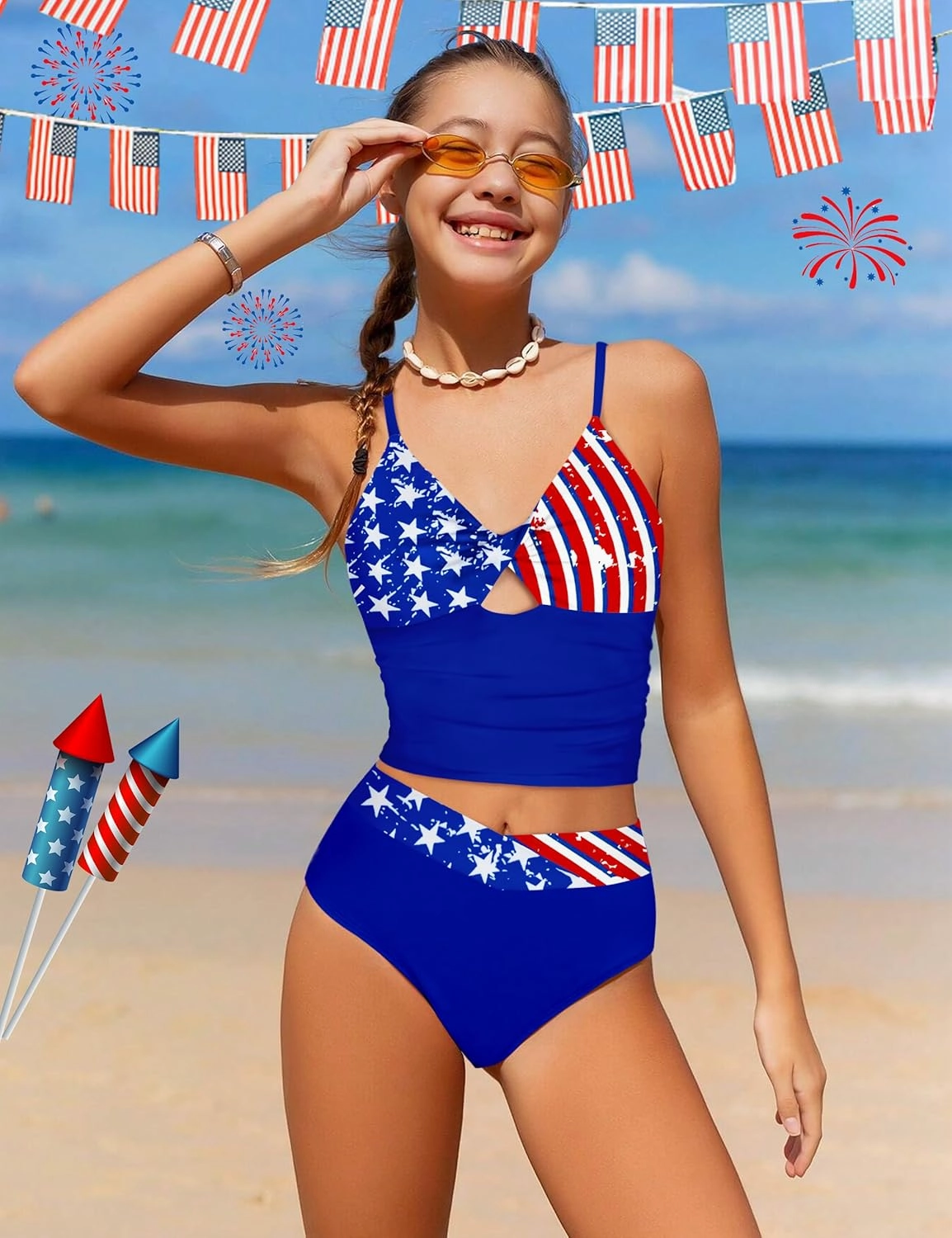 Girls Swimsuit Color Block Girls Bathing Suit Twist Tankini Set Two Piece Girl Swimwear Bikini Set for 9-16 Years