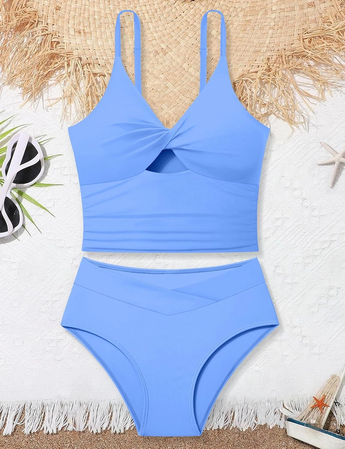 Girls Swimsuit Color Block Girls Bathing Suit Twist Tankini Set Two Piece Girl Swimwear Bikini Set for 9-16 Years