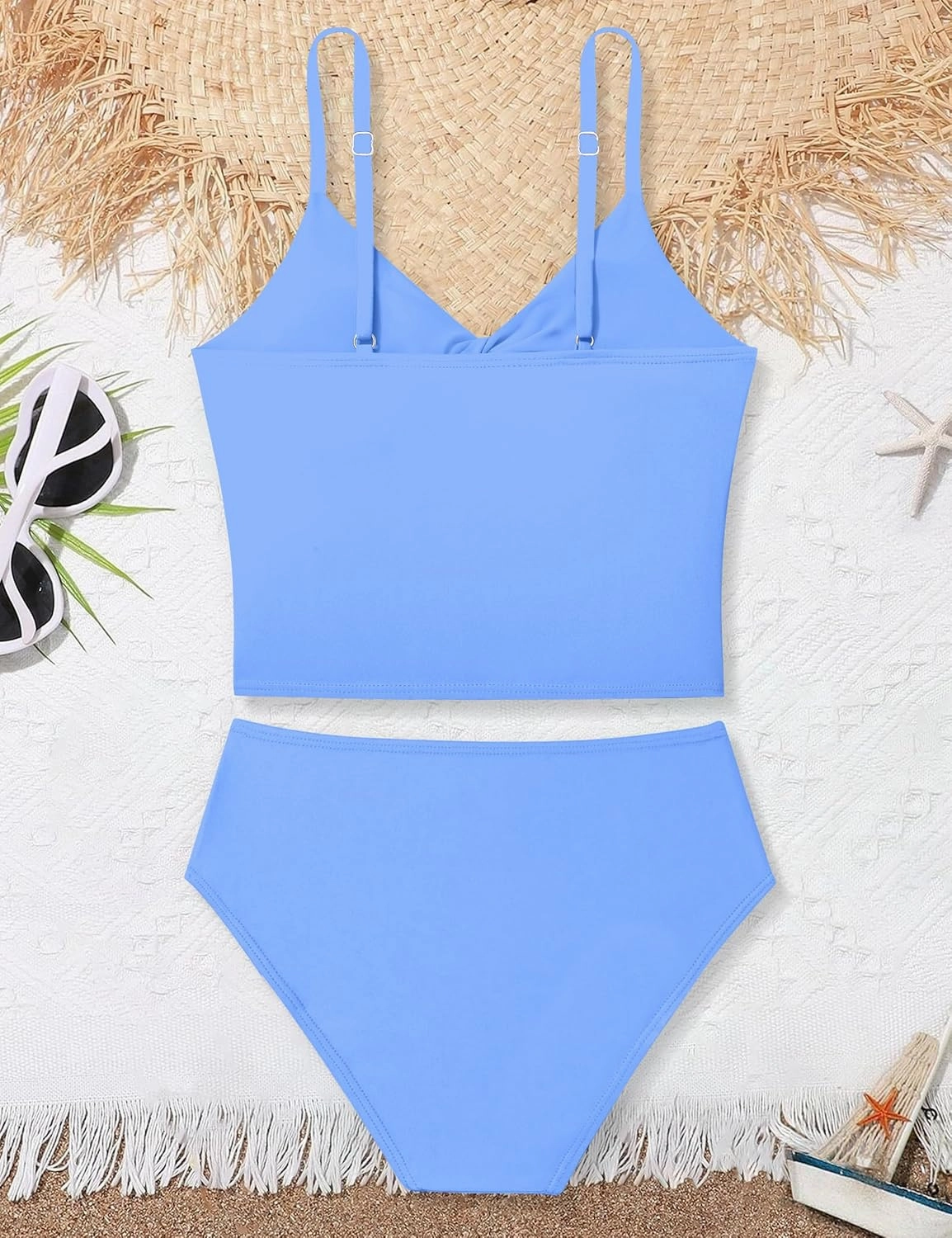 Girls Swimsuit Color Block Girls Bathing Suit Twist Tankini Set Two Piece Girl Swimwear Bikini Set for 9-16 Years
