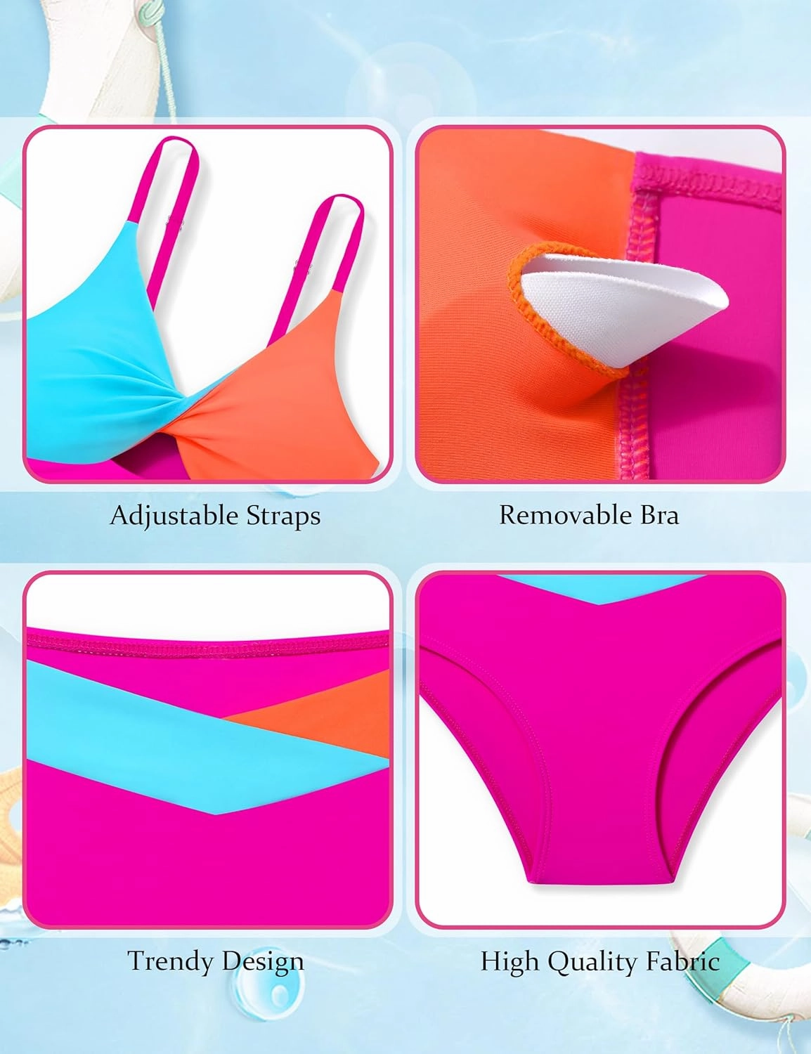 Girls Swimsuit Color Block Girls Bathing Suit Twist Tankini Set Two Piece Girl Swimwear Bikini Set for 9-16 Years