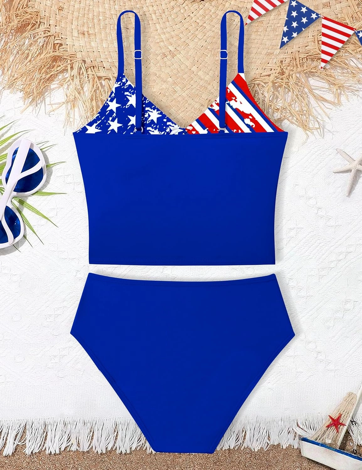 Girls Swimsuit Color Block Girls Bathing Suit Twist Tankini Set Two Piece Girl Swimwear Bikini Set for 9-16 Years