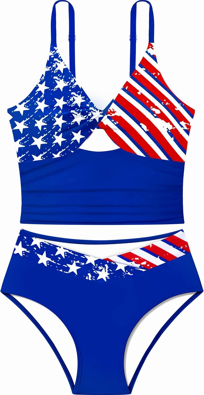 Girls Swimsuit Color Block Girls Bathing Suit Twist Tankini Set Two Piece Girl Swimwear Bikini Set for 9-16 Years