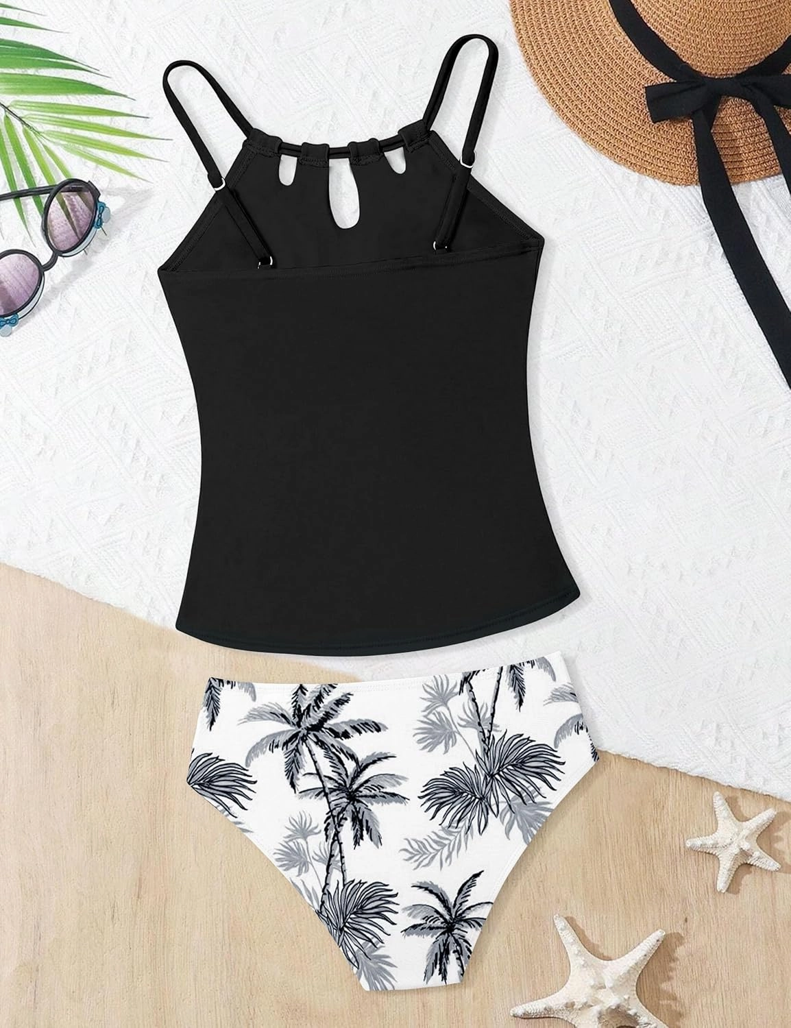 Girls Swimsuit Cutout Bathing Suit Cute Two Piece Swimsuits for Teen Girls Modest Swimwear High Waisted Tankini 9-18y