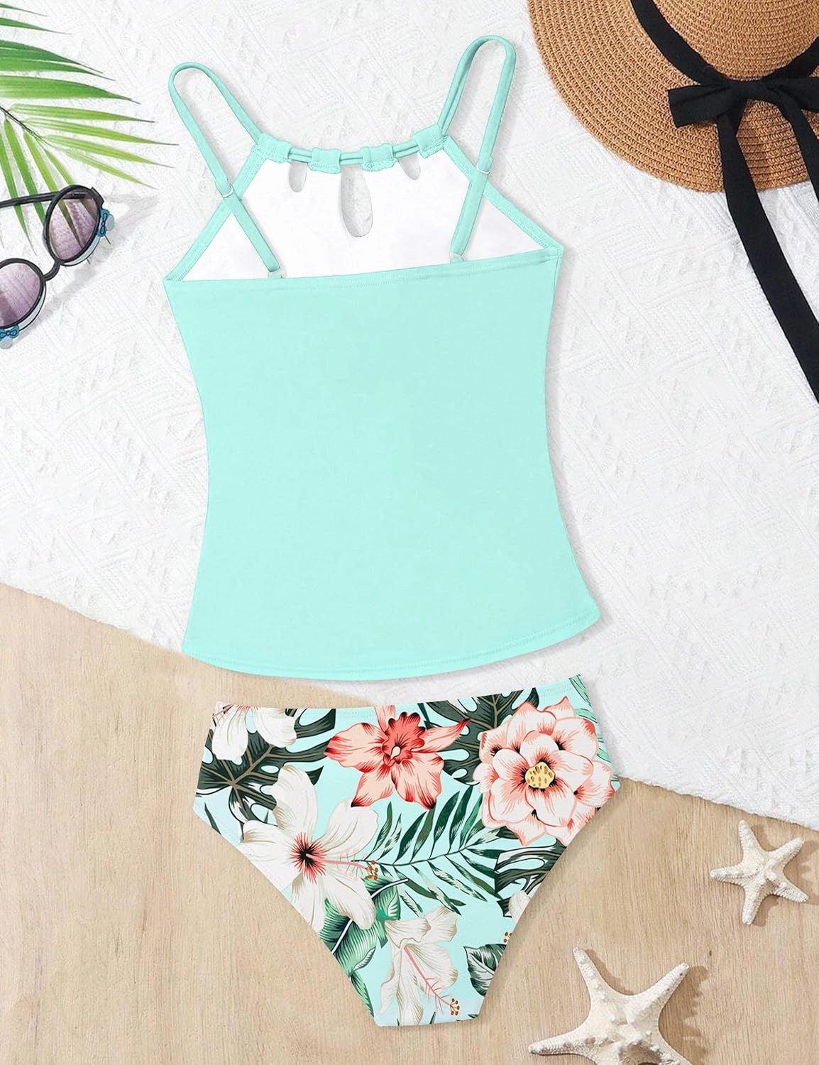 Girls Swimsuit Cutout Bathing Suit Cute Two Piece Swimsuits for Teen Girls Modest Swimwear High Waisted Tankini 9-18y