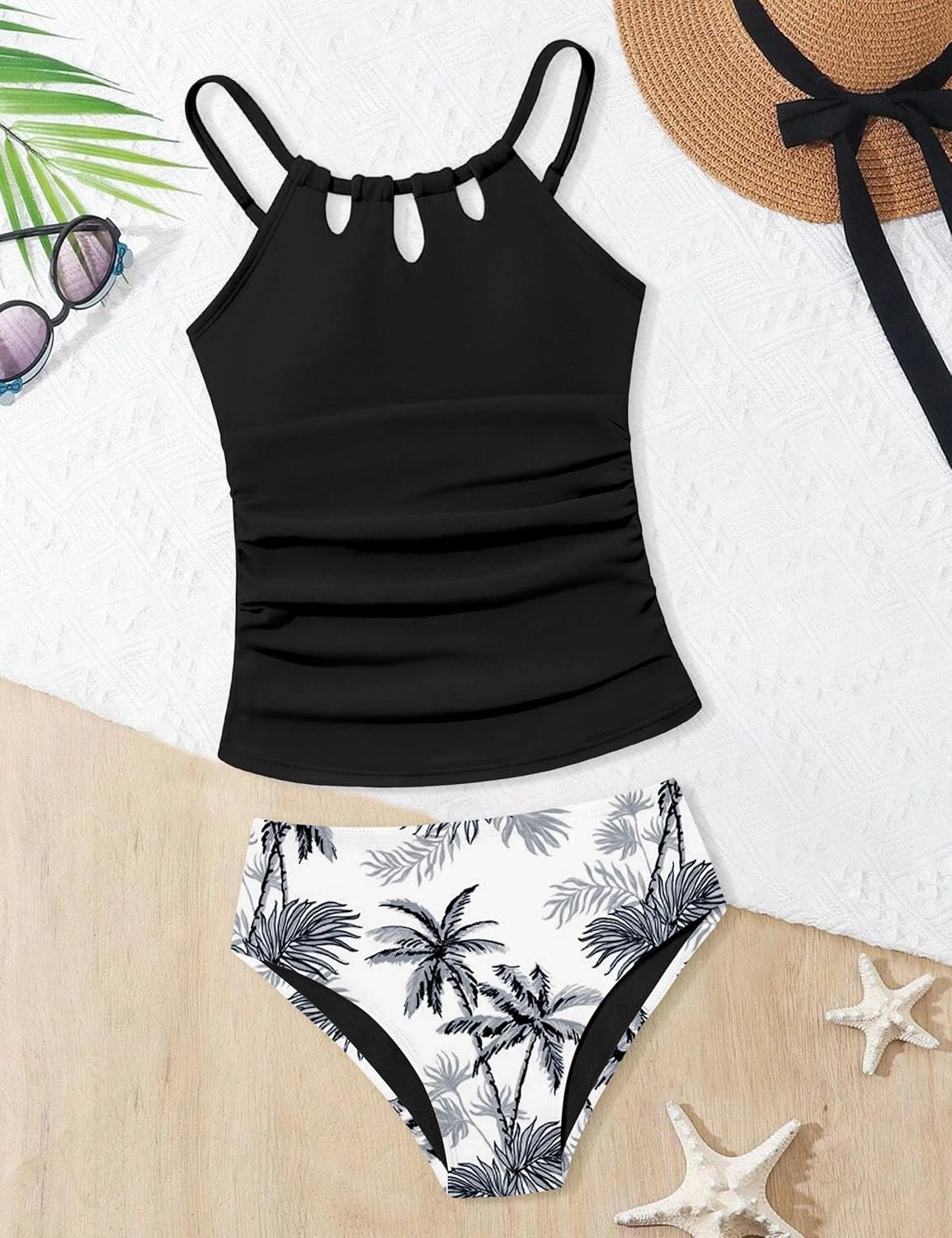 Girls Swimsuit Cutout Bathing Suit Cute Two Piece Swimsuits for Teen Girls Modest Swimwear High Waisted Tankini 9-18y