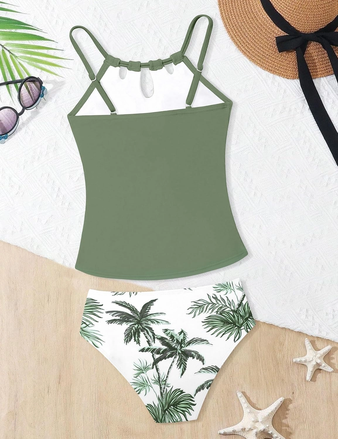 Girls Swimsuit Cutout Bathing Suit Cute Two Piece Swimsuits for Teen Girls Modest Swimwear High Waisted Tankini 9-18y