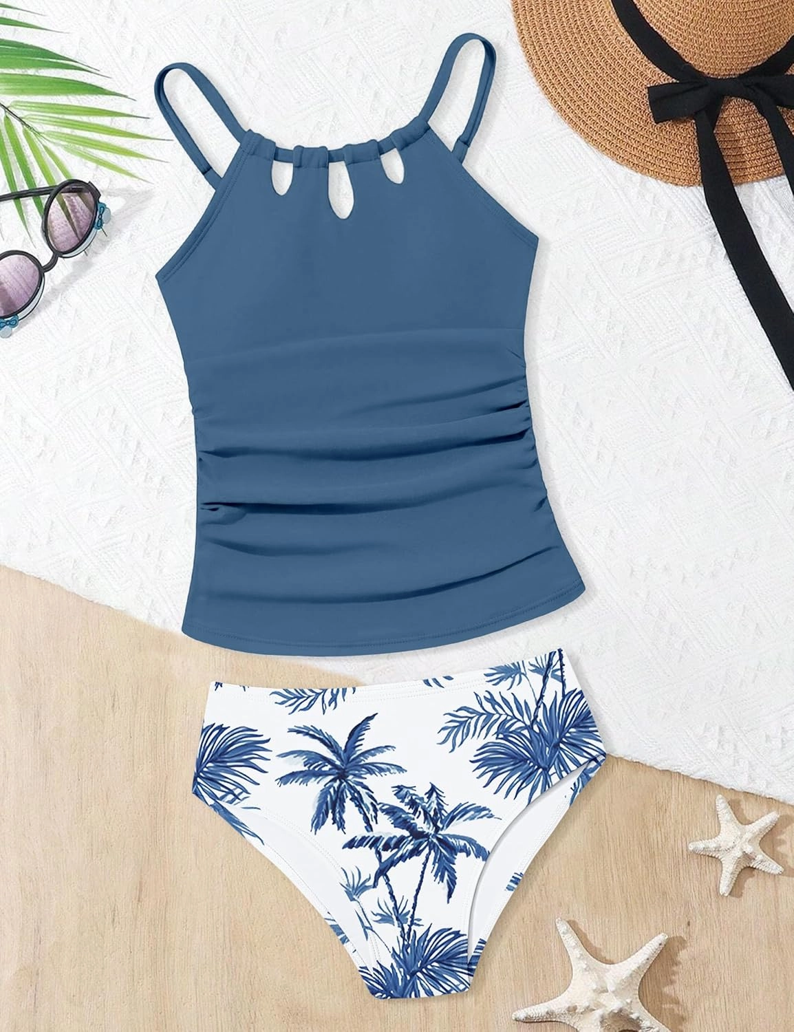 Girls Swimsuit Cutout Bathing Suit Cute Two Piece Swimsuits for Teen Girls Modest Swimwear High Waisted Tankini 9-18y