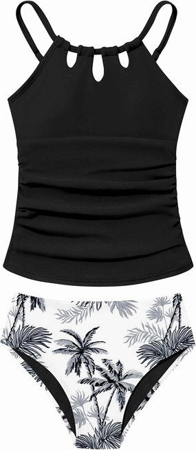 Girls Swimsuit Cutout Bathing Suit Cute Two Piece Swimsuits for Teen Girls Modest Swimwear High Waisted Tankini 9-18y