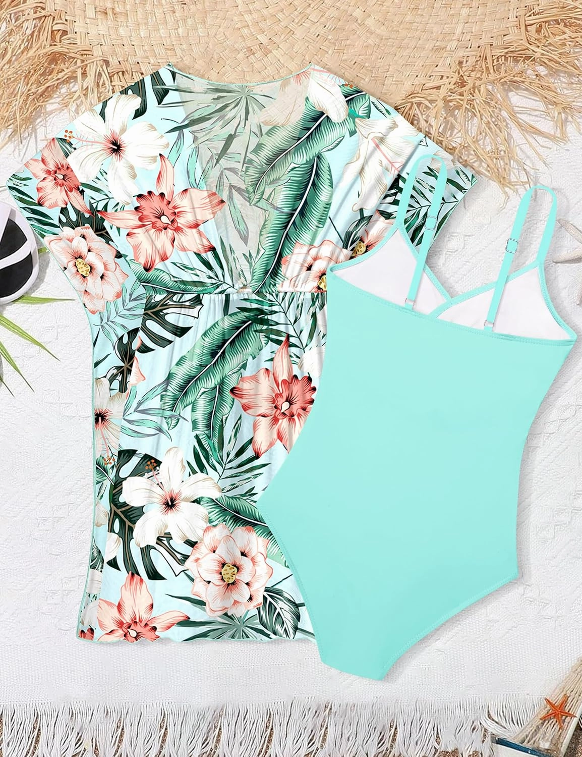 Girls Swimsuit Cutout One-Piece Bathing Suit V-Neck Swimsuits for Teens Cute Swimwear with Drawstring Cover Up 9-18y