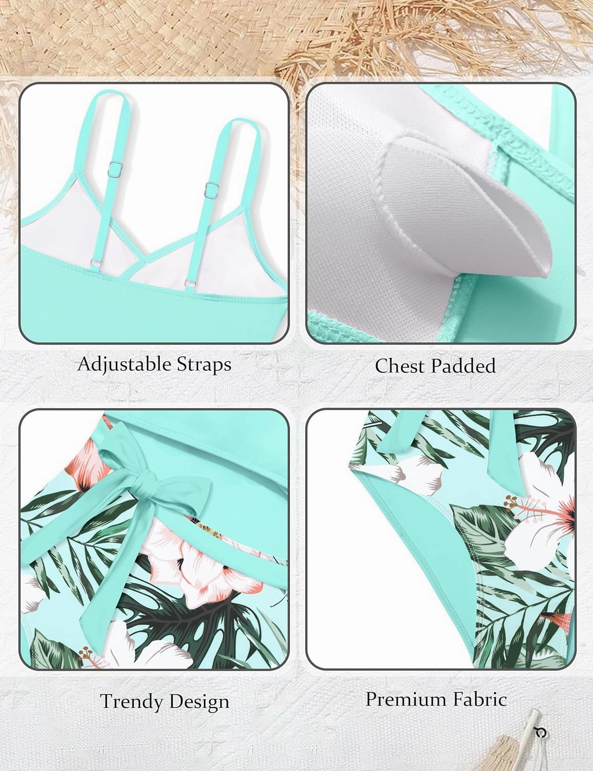 Girls Swimsuit Cutout One-Piece Bathing Suit V-Neck Swimsuits for Teens Cute Swimwear with Drawstring Cover Up 9-18y
