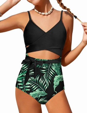 Girls Swimsuit Cutout One-Piece Bathing Suit V-Neck Swimsuits for Teens Cute Swimwear with Drawstring Cover Up 9-18y