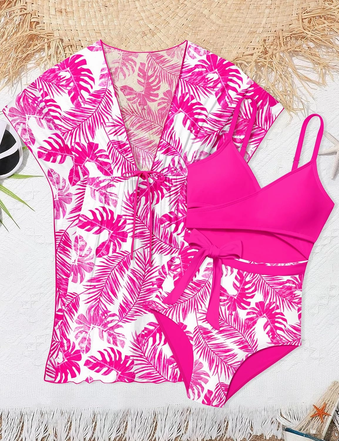 Girls Swimsuit Cutout One-Piece Bathing Suit V-Neck Swimsuits for Teens Cute Swimwear with Drawstring Cover Up 9-18y