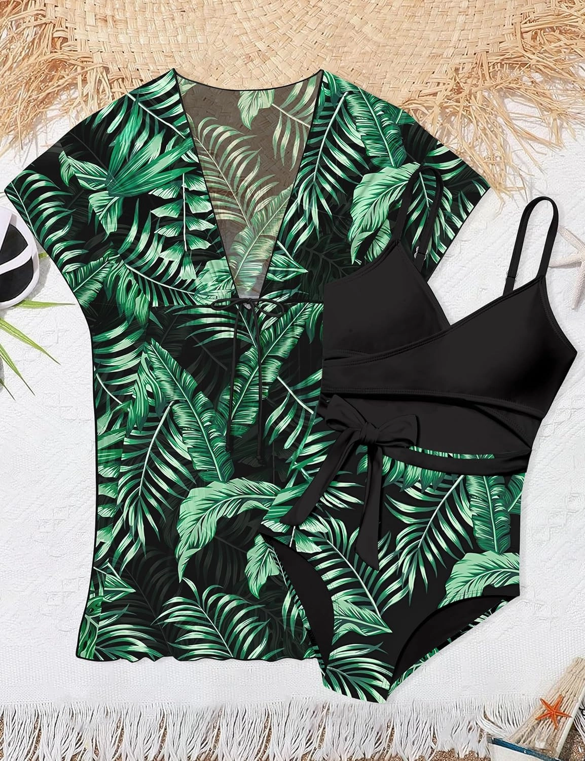 Girls Swimsuit Cutout One-Piece Bathing Suit V-Neck Swimsuits for Teens Cute Swimwear with Drawstring Cover Up 9-18y