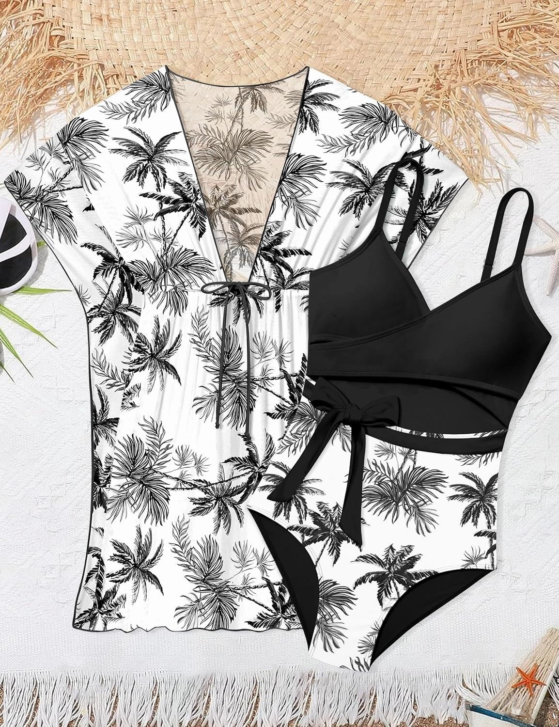 Girls Swimsuit Cutout One-Piece Bathing Suit V-Neck Swimsuits for Teens Cute Swimwear with Drawstring Cover Up 9-18y