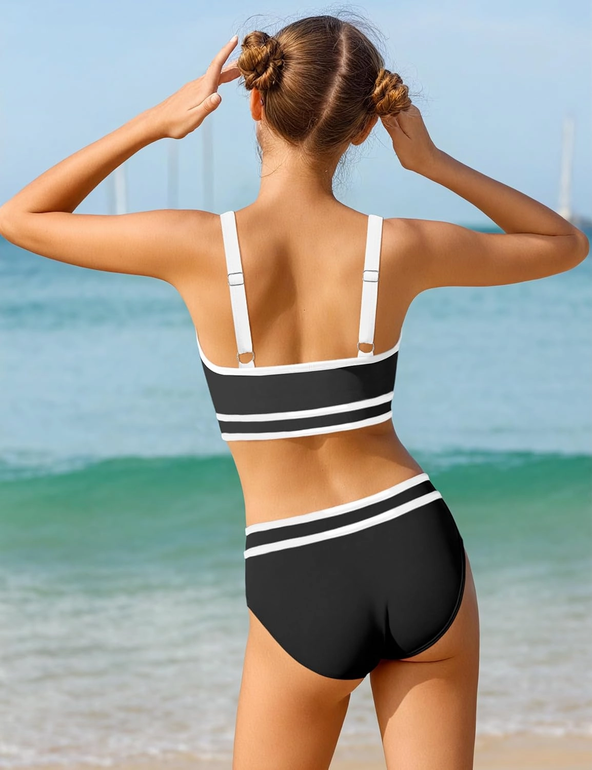 Girls Swimsuit Double Strap High Waist Sporty Bikini Swimsuits Swim Cover Up Skirt 3 Piece Set