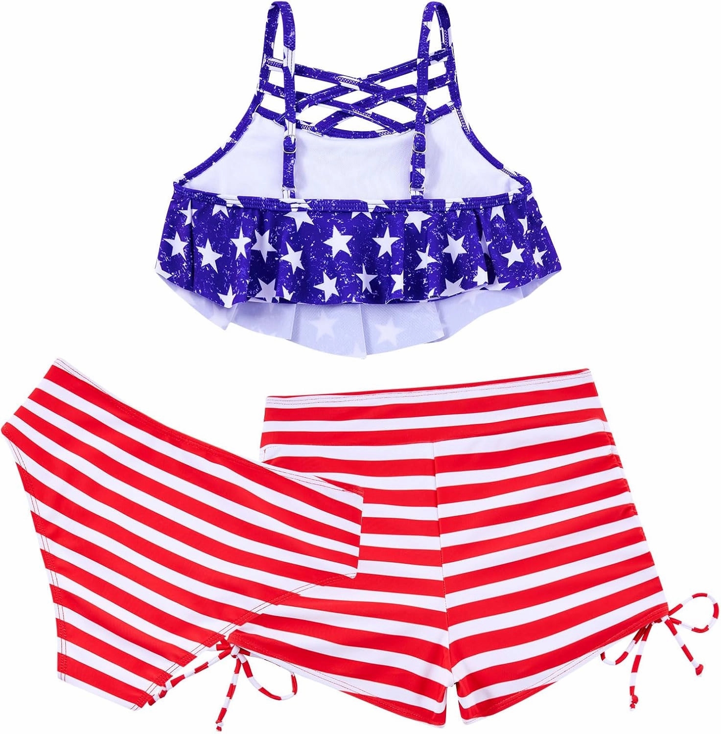 Girls Swimsuit Kids Bathing Suit 3 Pieces Bikini Set with Shorts Adjustable Swimwear 7-13 Years