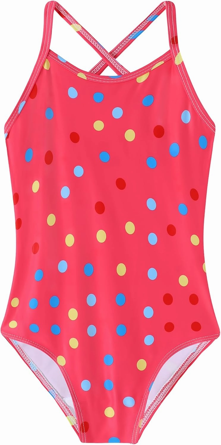 Girls Swimsuit One Piece Bathing Suit Quick Dry Beach Swimwear Cute Cross Shoulder Strap Swimming Suits 2-10 Years