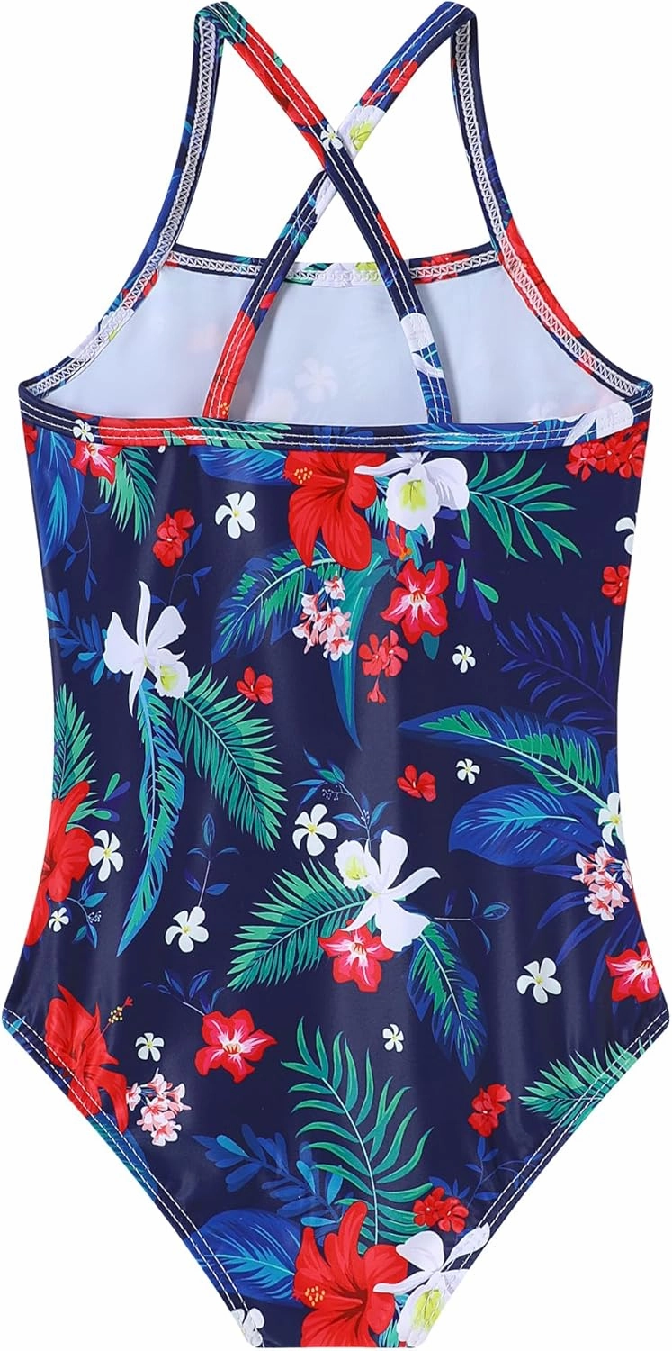 Girls Swimsuit One Piece Bathing Suit Quick Dry Beach Swimwear Cute Cross Shoulder Strap Swimming Suits 2-10 Years