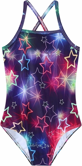 Girls Swimsuit One Piece Bathing Suit Quick Dry Beach Swimwear Cute Cross Shoulder Strap Swimming Suits 2-10 Years