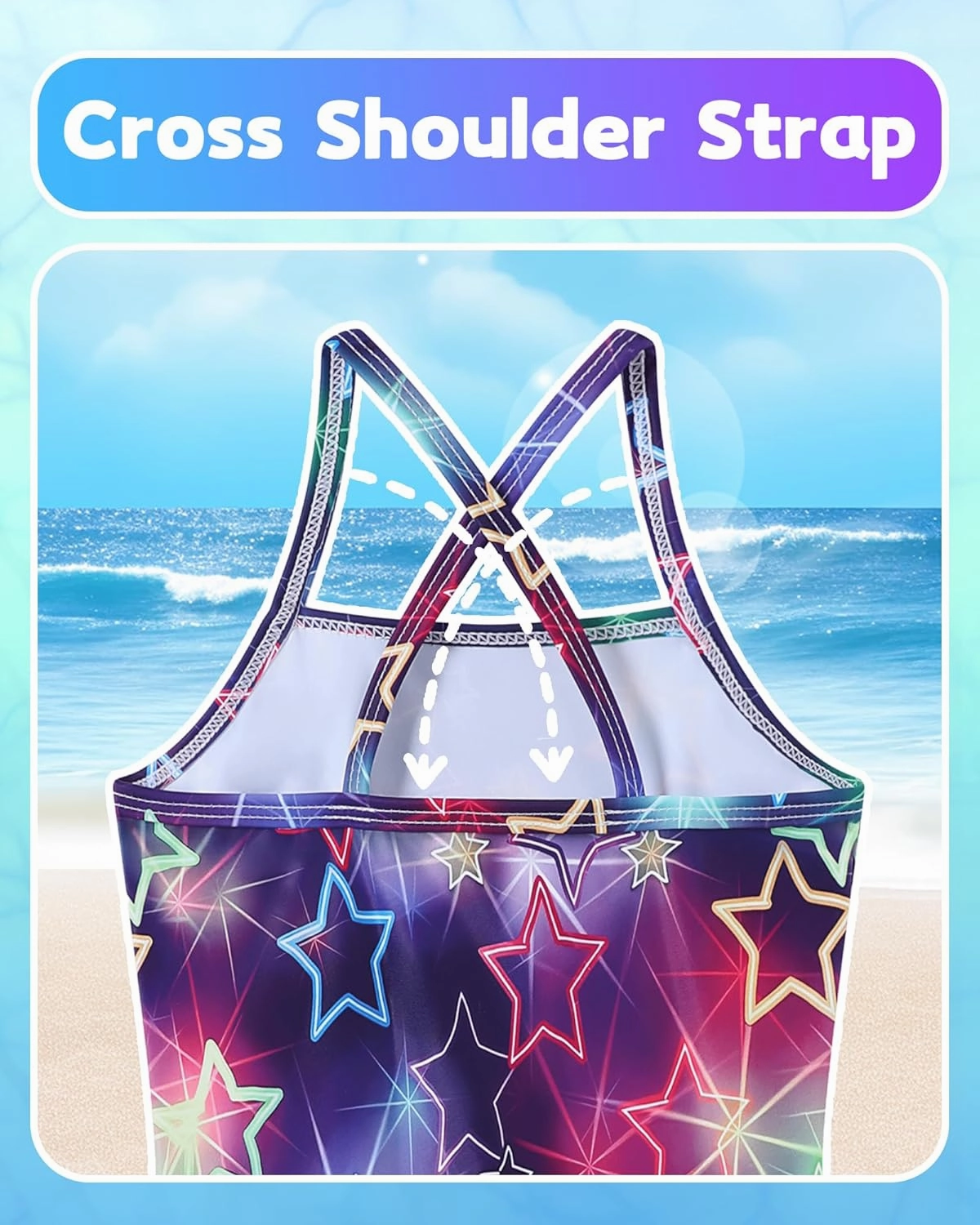 Girls Swimsuit One Piece Bathing Suit Quick Dry Beach Swimwear Cute Cross Shoulder Strap Swimming Suits 2-10 Years