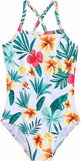 Girls Swimsuit One Piece Bathing Suit Quick Dry Beach Swimwear Cute Cross Shoulder Strap Swimming Suits 2-10 Years
